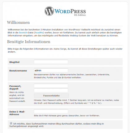 Wordpress Installation bei 1&1